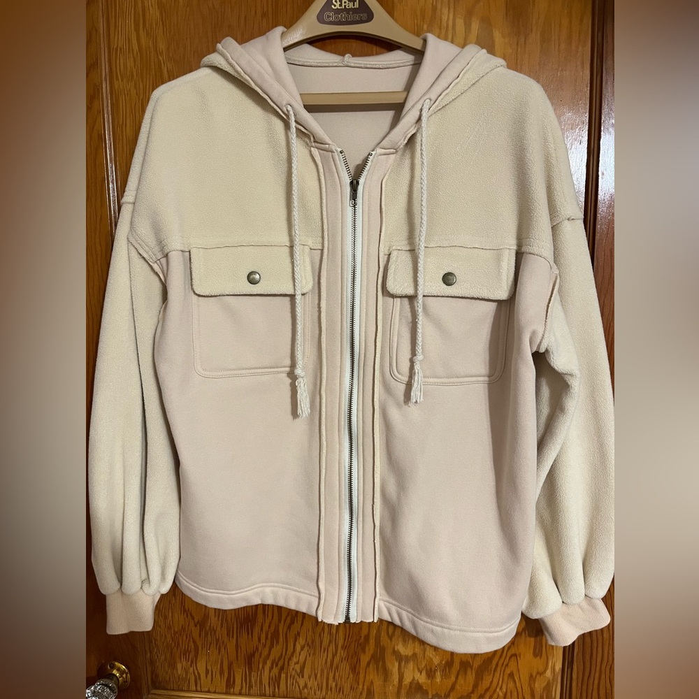 Cream Hooded Jacket with Front Pockets